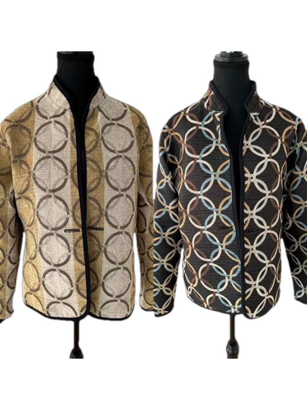 REVERSIBLE Jacket Interlocking Circle Open Front Mandarin Collar Modern Artsy